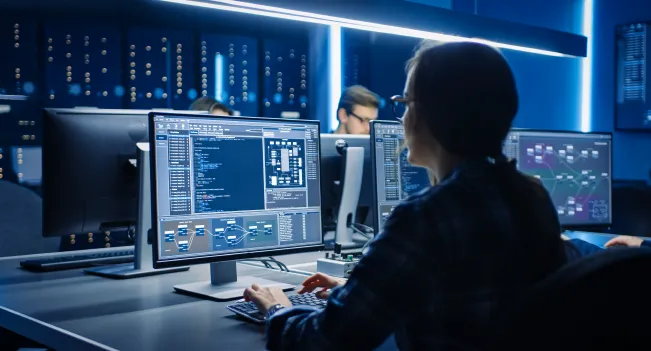 Ingeniera en Seguridad Privada trabajando en su computador
