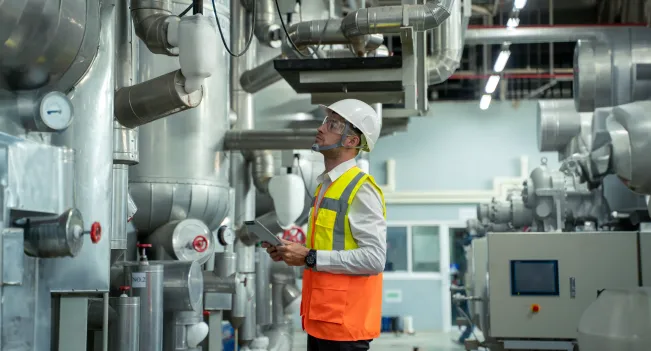 Ingeniero en Automatización y Control Industrial comprobando el correcto funcionamiento de las maquinas.
