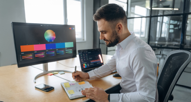 Diseñador gráfico trabajando.